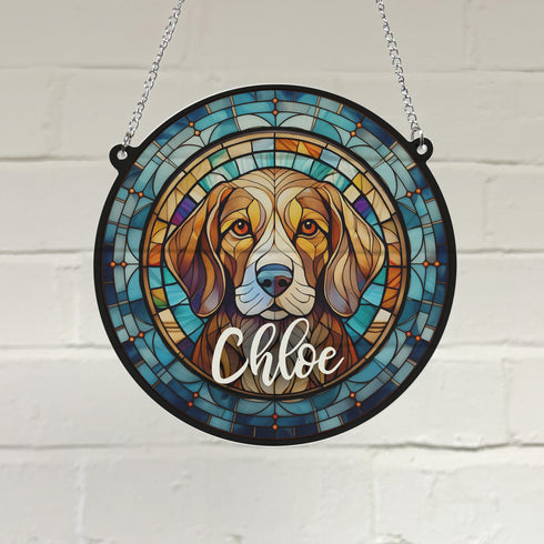 Bearded Collie Personalised Stained Glass Effect Suncatcher
